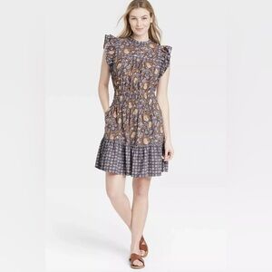 🌸4/$20 Paisley prairie print midi mini dress small